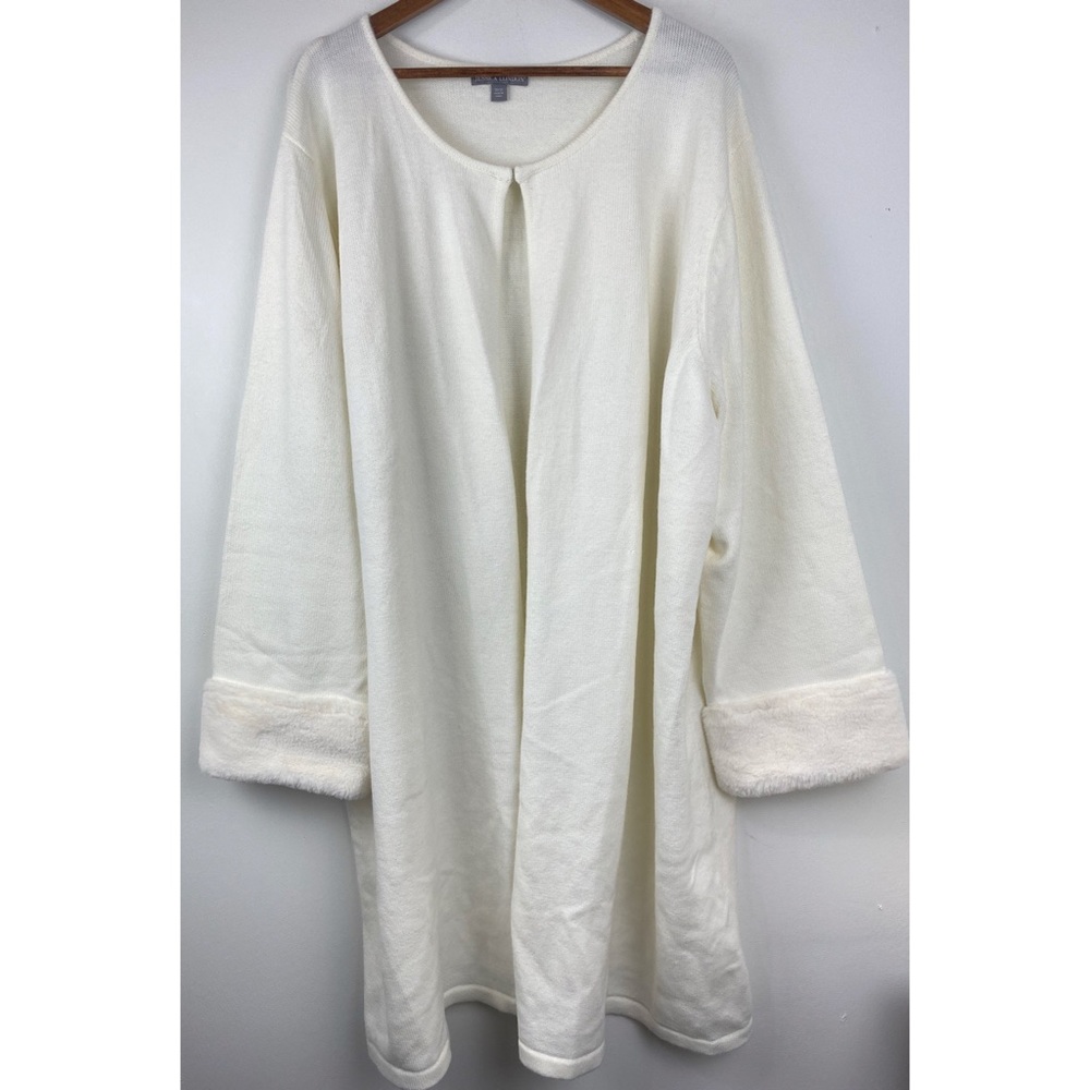 Jessica London size 30/32 Women's Off White Open Front Faux Fur Cuff Cardigan